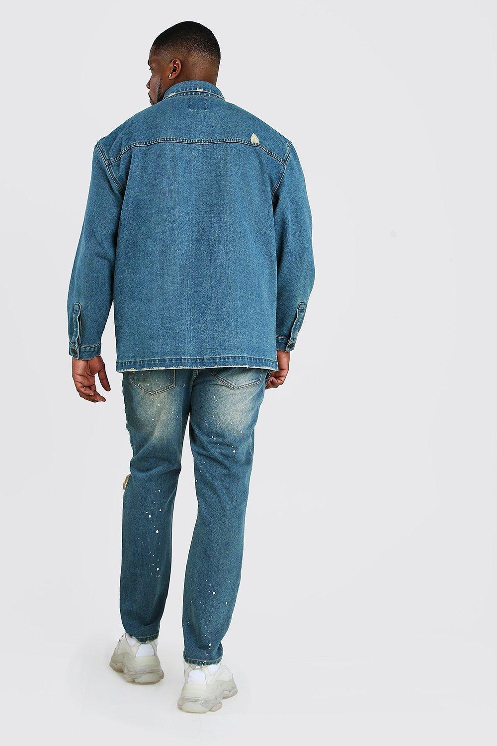 Big And Tall camicione di jeans lungo boohoo